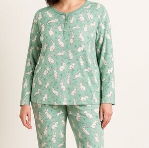 Women's Long Sleeve Soft‎ Bunny Rabbit Cozy Pajama Set 2XL XXL